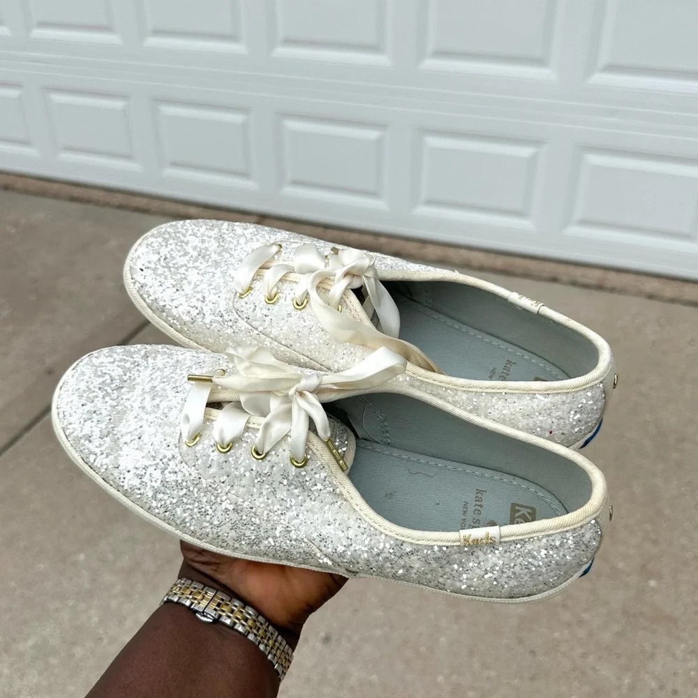 Kate‎ Spade x Keds Women’s Silver Glitter Sneakers Size 8.5